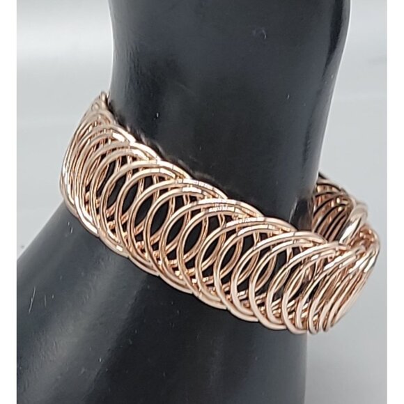 18k Rose Gold Over Bronze Curb Bangle Bracelet Vintage Snap Adjustable 8 inch - Picture 1 of 10